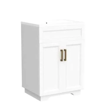 OLD CAPTAIN Bathroom Vanity with Ceramic Sink, Wooden Double Door Bathroom Storage Vanity with 24 Inch, Small Quick Assembly Bathroom Cabinet