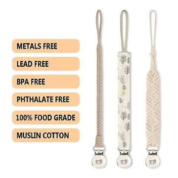 Kapihouse Pacifier Clips for Boys and Girls, Baby Holder Leash, Teething Toy Or Soothie by Hand-Made Braided(4 Pack A)