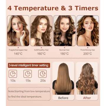 Auto Hair Curler, Automatic Curling Iron with 4 Temperature & 3 Timer, Automatic Shut-Off, Anti-Scald, Anti-Tangle Rotating Curling Wand for Hair Styling, Pink