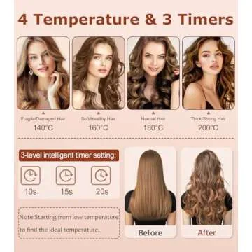 Auto Hair Curler, Automatic Curling Iron with 4 Temperature & 3 Timer, Automatic Shut-Off, Anti-Scald, Anti-Tangle Rotating Curling Wand for Hair Styling, Pink