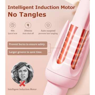 Auto Hair Curler, Automatic Curling Iron with 4 Temperature & 3 Timer, Automatic Shut-Off, Anti-Scald, Anti-Tangle Rotating Curling Wand for Hair Styling, Pink