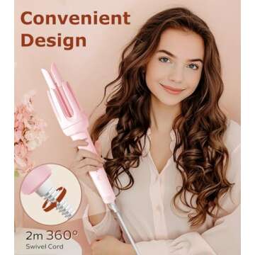 Auto Hair Curler, Automatic Curling Iron with 4 Temperature & 3 Timer, Automatic Shut-Off, Anti-Scald, Anti-Tangle Rotating Curling Wand for Hair Styling, Pink