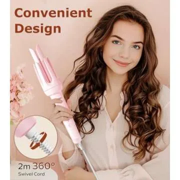 Auto Hair Curler, Automatic Curling Iron with 4 Temperature & 3 Timer, Automatic Shut-Off, Anti-Scald, Anti-Tangle Rotating Curling Wand for Hair Styling, Pink