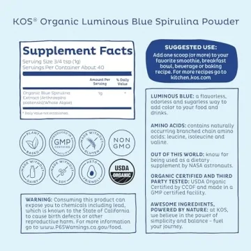 KOS Organic Blue Spirulina Powder - Natural Superfood for Smoothies