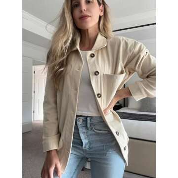 ZOLUCKY Women's Fall Shacket Jacket - Oversized Corduroy Button Down