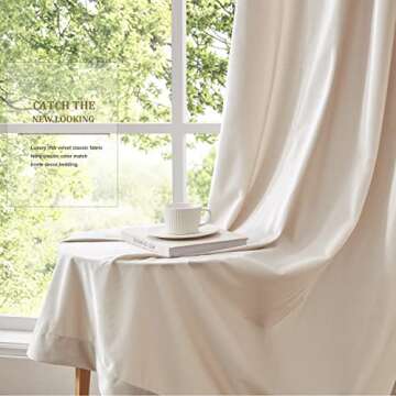 BULBUL Cream Velvet Blackout Curtains - Set of 2 Panels