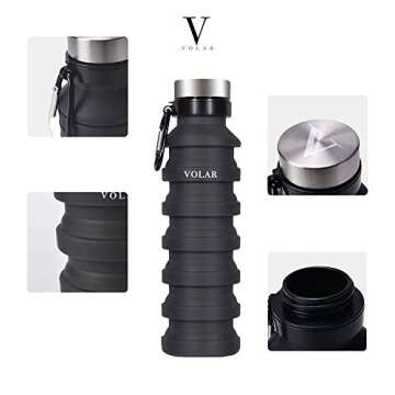 Collapsible Foldable Silicone Water Bottle BPA - Free Portable Leak Proof, Flexible and Soft, Great for Children, Travel, Workout and Fitness TSA Approved 18oz by VOLAR (Blue)