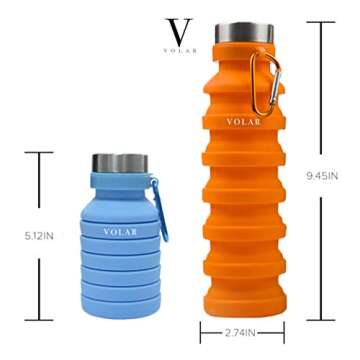 Collapsible Foldable Silicone Water Bottle BPA - Free Portable Leak Proof, Flexible and Soft, Great for Children, Travel, Workout and Fitness TSA Approved 18oz by VOLAR (Blue)