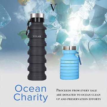 Collapsible Foldable Silicone Water Bottle BPA - Free Portable Leak Proof, Flexible and Soft, Great for Children, Travel, Workout and Fitness TSA Approved 18oz by VOLAR (Blue)