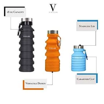 Collapsible Foldable Silicone Water Bottle BPA - Free Portable Leak Proof, Flexible and Soft, Great for Children, Travel, Workout and Fitness TSA Approved 18oz by VOLAR (Blue)
