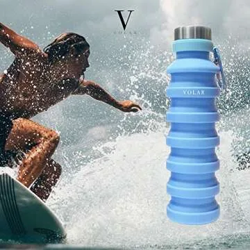 Collapsible Foldable Silicone Water Bottle BPA - Free Portable Leak Proof, Flexible and Soft, Great for Children, Travel, Workout and Fitness TSA Approved 18oz by VOLAR (Blue)