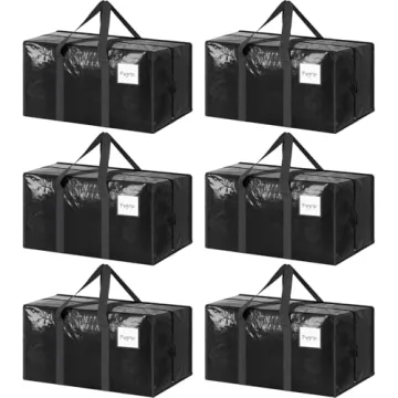 6 Pack Extra Heavy Duty Large Moving Bags with Strong Zipper & Comfortable Handles, Sturdy & Durable...