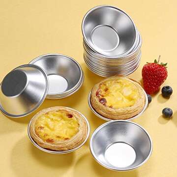 25 Pack Egg Tart Molds, Tartlets Dessert Mold Pans Tiny Pie Tin Puto Cup Bakeware Muffin Cupcake Cake Cookie Mold Baking Tool, Aluminum Round Reusable Nonstick Dessert Mold