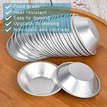 25 Pack Egg Tart Molds, Tartlets Dessert Mold Pans Tiny Pie Tin Puto Cup Bakeware Muffin Cupcake Cake Cookie Mold Baking Tool, Aluminum Round Reusable Nonstick Dessert Mold