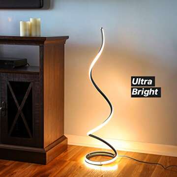 Brightech Allure Floor Lamp for Offices, 37” Bright LED Spiral Compact Lamp, Unique Curved Lamp fo...