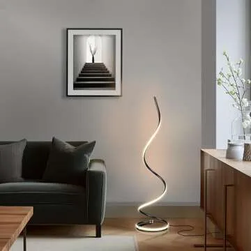Brightech Allure Floor Lamp for Offices, 37” Bright LED Spiral Compact Lamp, Unique Curved Lamp for Living Rooms, Dimmable Standing Lamp with Built-in Dimmer, Great Living Room Décor – Jet Black