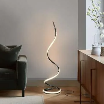 Brightech Allure Floor Lamp for Offices, 37” Bright LED Spiral Compact Lamp, Unique Curved Lamp for Living Rooms, Dimmable Standing Lamp with Built-in Dimmer, Great Living Room Décor – Jet Black