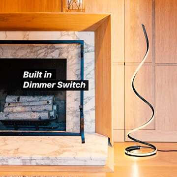 Brightech Allure Floor Lamp for Offices, 37” Bright LED Spiral Compact Lamp, Unique Curved Lamp for Living Rooms, Dimmable Standing Lamp with Built-in Dimmer, Great Living Room Décor – Jet Black