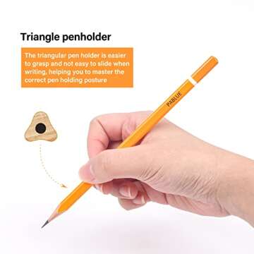 PABLUE HB Graphite Pencils, Triangular Concave Grip Pencils, Fat, Thick, Strong, with Eraser, Sharpener, Suitable for School, Student, Art, Beginner,Drawing,Sketching,Shading (Yellow, 144 Count)