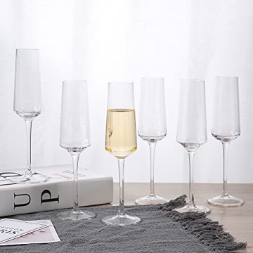 Hand Blown Crystal Champagne Flutes Set of 6 for All Occasions