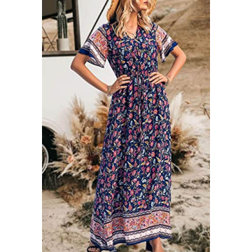 PRETTYGARDEN Women's Boho Floral Maxi Dress for Summer