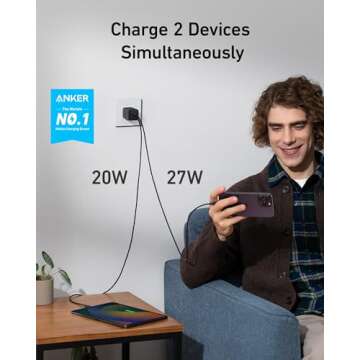 Anker Nano Charger, 47W USB C Charger, 2 Port Compact Foldable GaN Charger for iPhone 16/15 and More...