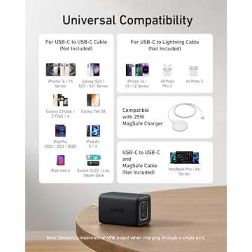 Anker Nano Charger, 47W USB C Charger, 2 Port Compact Foldable GaN Charger for iPhone 16/15 and More Series, Galaxy, Pixel, Compatible with MagSafe