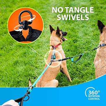 SparklyPets Double Dog Leash for 2 Dogs – Rope Bungee Dual Leash for Medium and Large Breeds with Padded Handles & Tangle Free (Teal, Medium/Large)