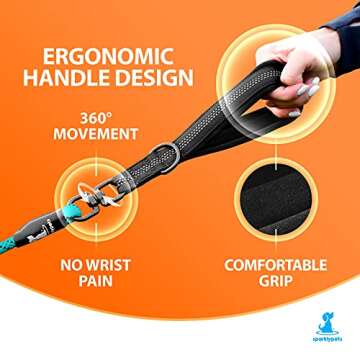 SparklyPets Double Dog Leash for 2 Dogs – Rope Bungee Dual Leash for Medium and Large Breeds with Padded Handles & Tangle Free (Teal, Medium/Large)