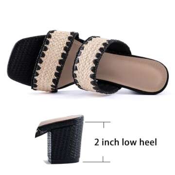 N.N.G Women's Stylish Straw Chunky Heels Sandals Black Size 7.5