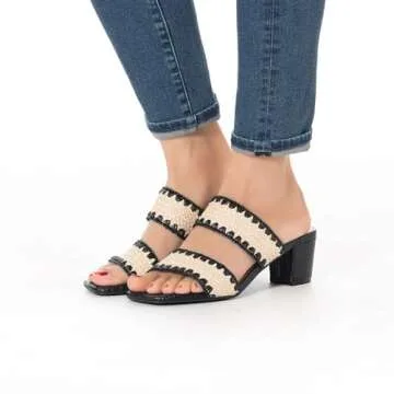 N.N.G Women's Stylish Straw Chunky Heels Sandals Black Size 7.5