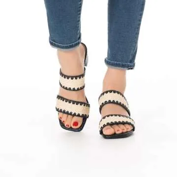 N.N.G Women's Stylish Straw Chunky Heels Sandals Black Size 7.5