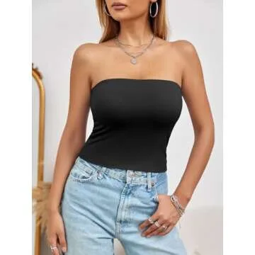 Imily Bela Womens Summer Tube Tops Strapless No Pad Clubwear Y2K Going Out Stretchy Basic Casual Cami Tops Black, Large