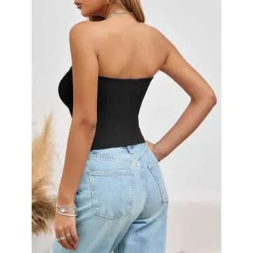 Imily Bela Womens Summer Tube Tops Strapless No Pad Clubwear Y2K Going Out Stretchy Basic Casual Cami Tops Black, Large