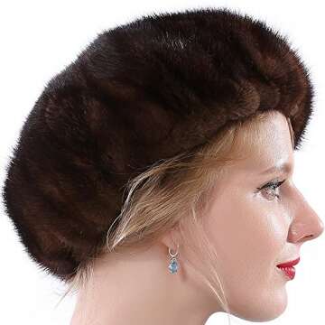 Valpeak Women's Flat Winter Mink Fur Beret Hat - Adjustable Luxury Brown Cap