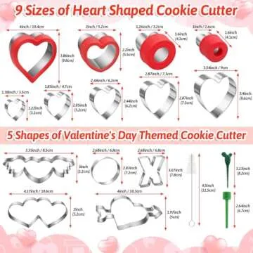 14 Pcs Heart Cookie Cutter Set for Valentine's Day, 9 Size Heart Shape Cookie Cutter and Lips, Heart...