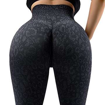 MOOSLOVER Women Leopard Scrunch Butt Lifting Leggings Seamless High Waisted Yoga Pants(S,Black)