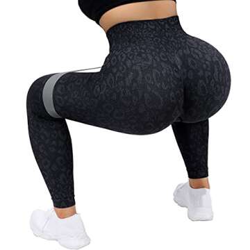 MOOSLOVER Women Leopard Scrunch Butt Lifting Leggings Seamless High Waisted Yoga Pants(S,Black)