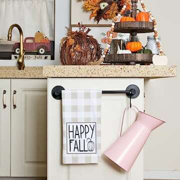 GEEORY Fall Kitchen Dish Towels Set of 2 for Fall Decor,Happy Fall Beige Plaid Printed Pumpkin 18x26 Inch Drying Dishcloth,Farmhouse Home Decoration GD105