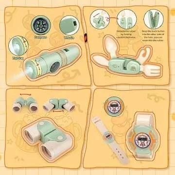 deAO Kids Camping Toys Set with Play Tent,23 PCS Outdoor Pretend Camping Toys with Light & Spray for Kids Boys Girls Age 3 4 5 6, Include Kids Camping Tent,Pot and Dish