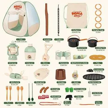 deAO Kids Camping Toys Set with Play Tent,23 PCS Outdoor Pretend Camping Toys with Light & Spray for Kids Boys Girls Age 3 4 5 6, Include Kids Camping Tent,Pot and Dish