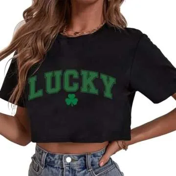 Lucky Clover St. Patrick's Day Y2K Crop T-Shirt Summer Short Sleeves Crow Neck Tee Pink