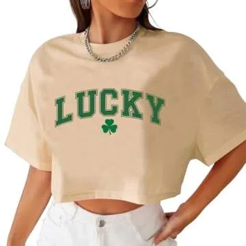 Lucky Clover St. Patrick's Day Y2K Crop T-Shirt Summer Short Sleeves Crow Neck Tee Pink