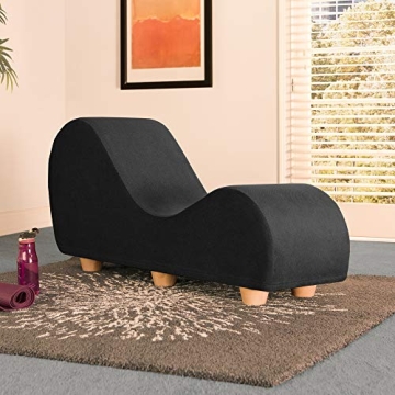 Avana Chaise Lounge Chair for Stretching and Relaxation with Hevea Wood Feet in Microvelvet - Black