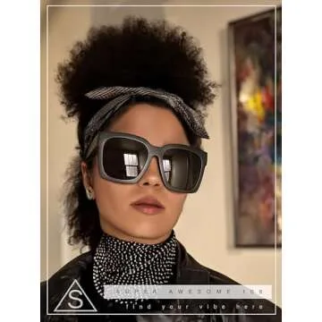 Womens Boyfriend Style Oversize Horned Rim Thick Plastic Sunglasses (black gradient black, 54)