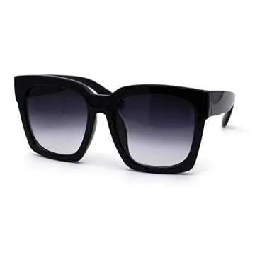 Womens Boyfriend Style Oversize Horned Rim Thick Plastic Sunglasses (black gradient black, 54)