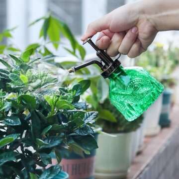 Ebristar Glass Plant Mister Spray Bottle, Vintage Plant Spritzer Watering Can, Succulent Watering Bottle with Top Pump, Small Plant Sprayer Mister for Indoor Outdoor House Plant - Green