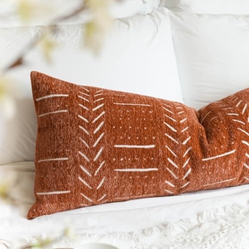 BlissBlush Brick Red Boho Lumbar Pillow Cover Stylish Soft
