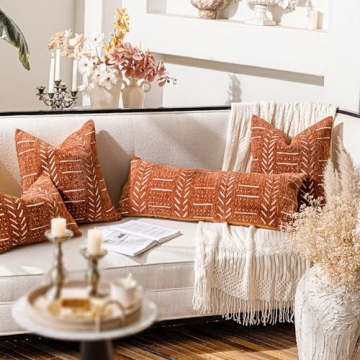 BlissBlush Brick Red Boho Lumbar Pillow Cover Stylish Soft