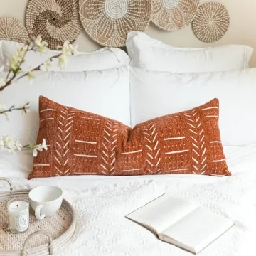 BlissBlush Brick Red Boho Lumbar Pillow Cover Stylish Soft